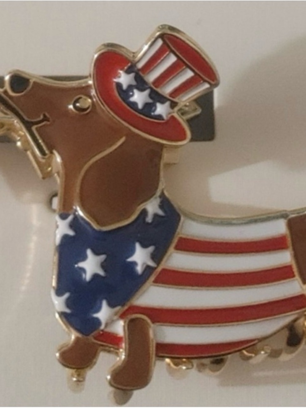 Patriotic Dachshund Dog hair claw clip- Brown with Red, White & Blue